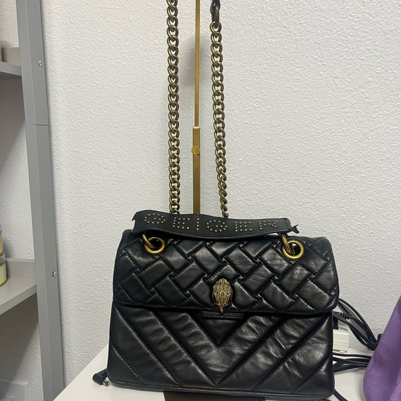 Kurt Geiger Black and Gold Studded Shoulder Bag - Picture 4 of 16